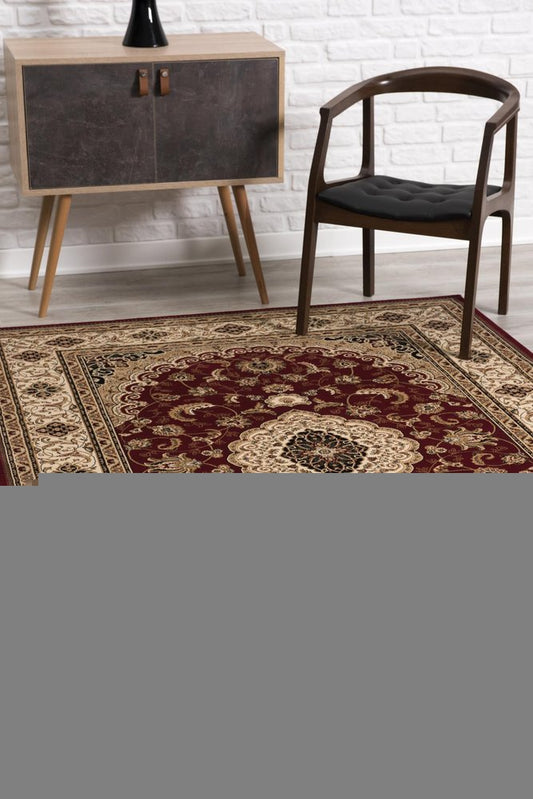 10' X 13' Red and Beige Oriental Distressed Area Rug