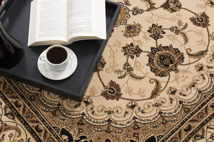 10' X 13' Beige and Black Oriental Washable Non Skid Area Rug