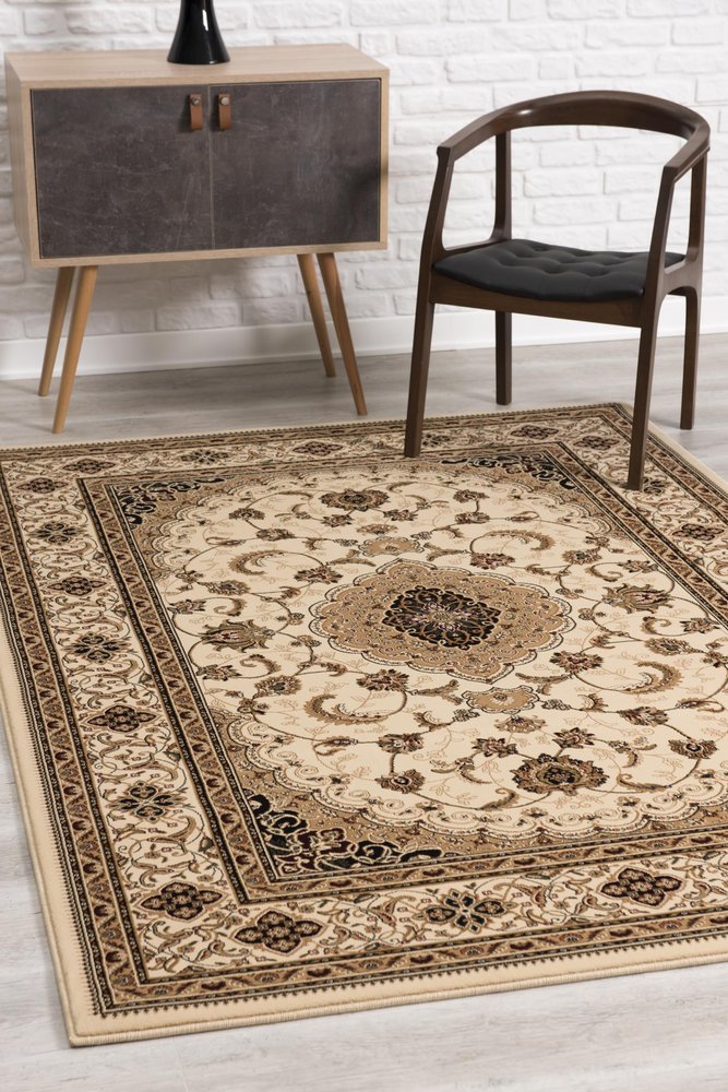 10' X 13' Beige and Black Oriental Washable Non Skid Area Rug