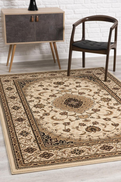 10' X 13' Beige and Black Oriental Washable Non Skid Area Rug