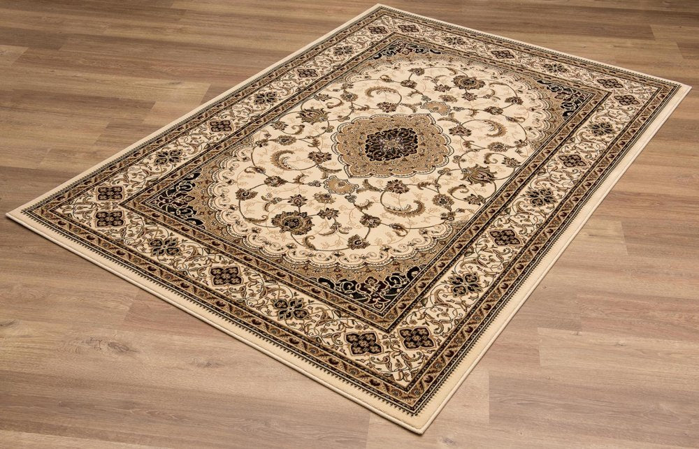 10' X 13' Beige and Black Oriental Washable Non Skid Area Rug