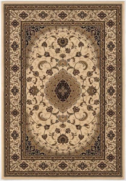 10' X 13' Beige and Black Oriental Washable Non Skid Area Rug