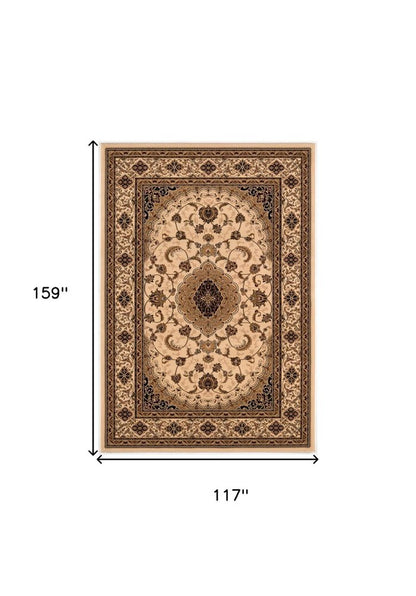 10' X 13' Beige and Black Oriental Washable Non Skid Area Rug