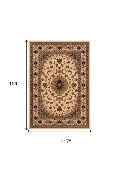 10' X 13' Beige and Black Oriental Washable Non Skid Area Rug