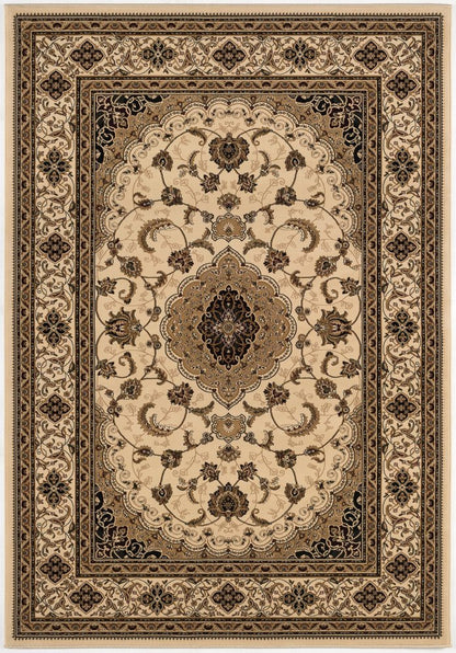 10' X 13' Beige and Black Oriental Washable Non Skid Area Rug