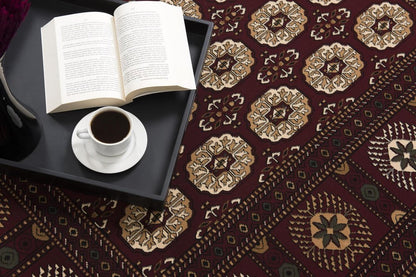 10' X 13' Red and Ivory Oriental Washable Non Skid Area Rug