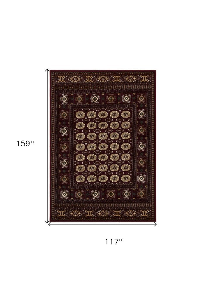 10' X 13' Red and Ivory Oriental Washable Non Skid Area Rug