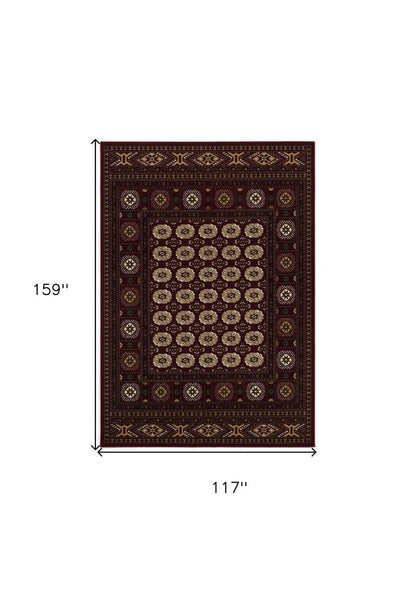 10' X 13' Red and Ivory Oriental Washable Non Skid Area Rug