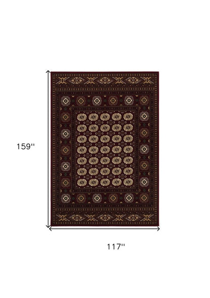 10' X 13' Red and Ivory Oriental Washable Non Skid Area Rug