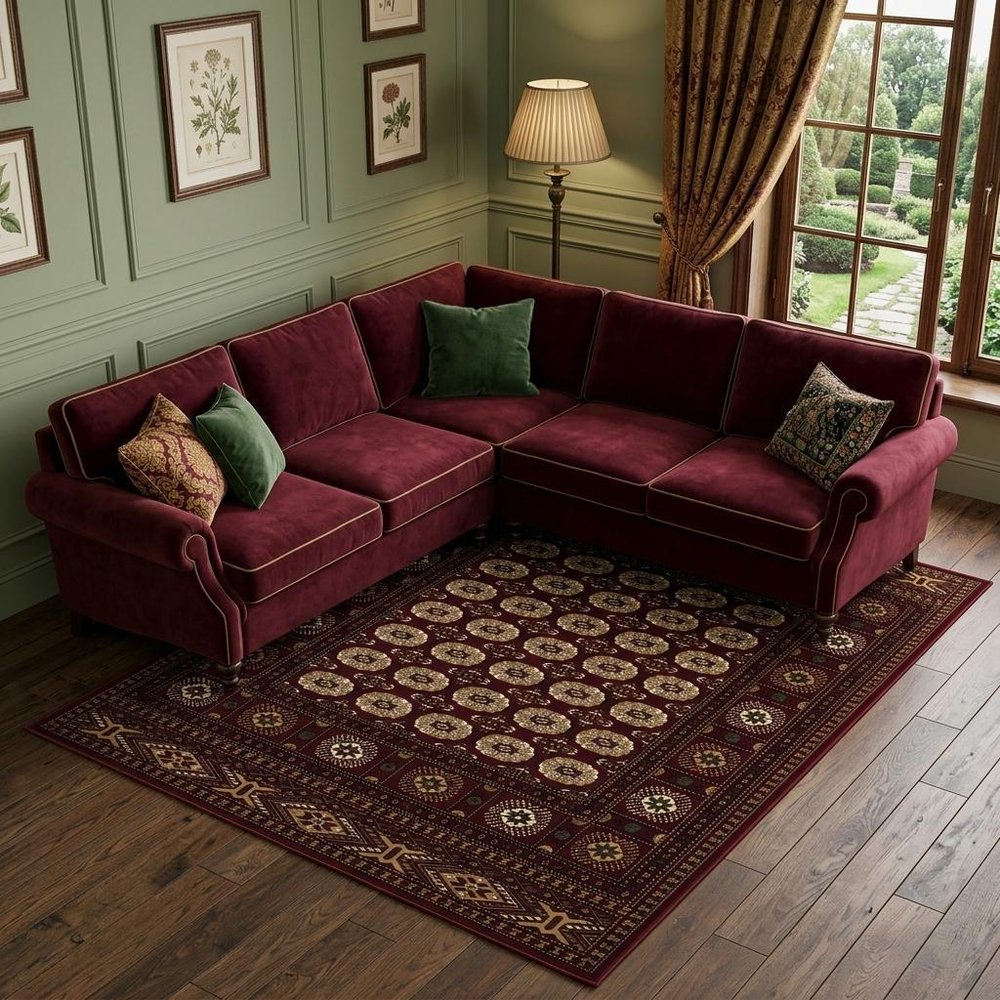10' X 13' Red and Ivory Oriental Washable Non Skid Area Rug