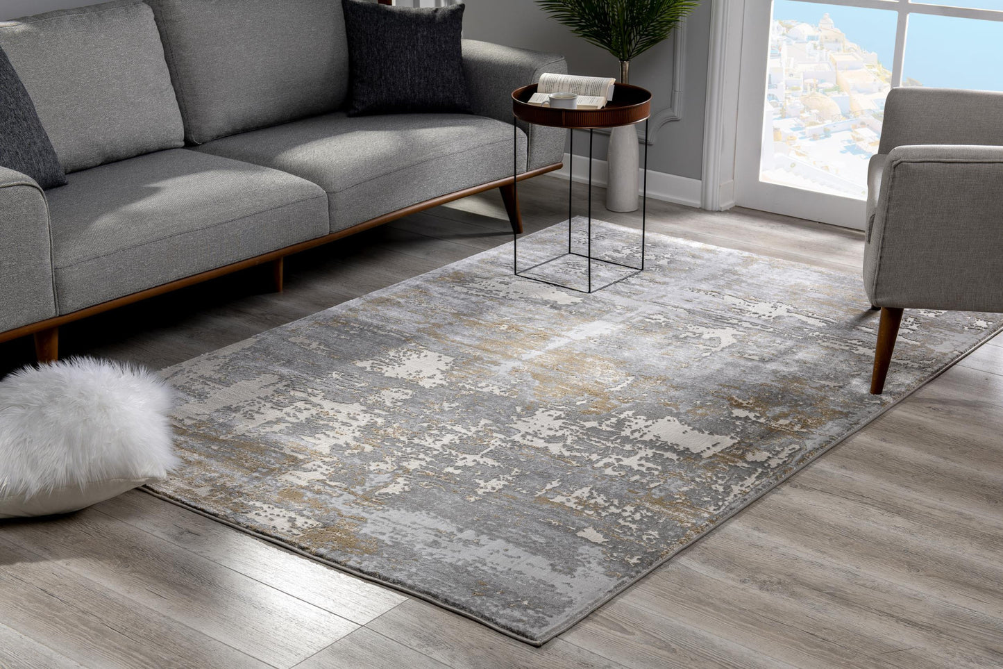 9' X 12' Beige Abstract Washable Non Skid Area Rug