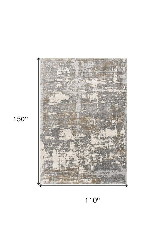 9' X 12' Gray And Ivory Abstract Washable Area Rug