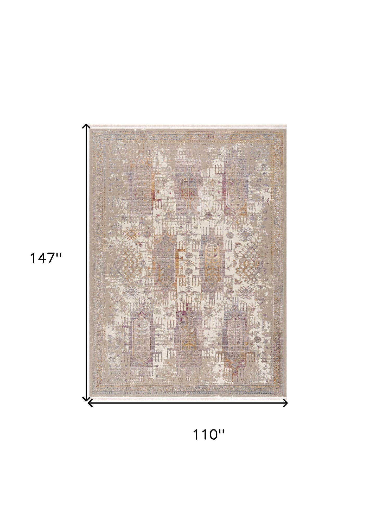 9' X 12' Beige and Ivory Oriental Power Loom Washable Non Skid Area Rug