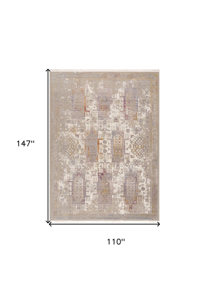 9' X 12' Beige and Ivory Oriental Power Loom Washable Non Skid Area Rug