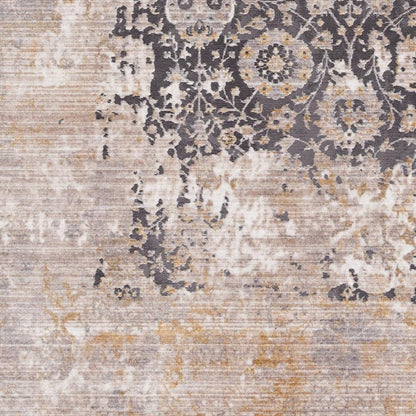 9' X 12' Gray and Ivory Oriental Washable Non Skid Area Rug