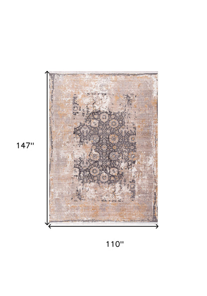 9' X 12' Gray and Ivory Oriental Washable Non Skid Area Rug