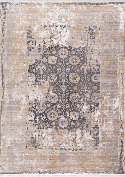 9' X 12' Gray and Ivory Oriental Washable Non Skid Area Rug