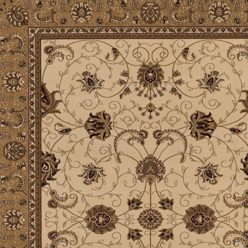 10' X 13' Beige and Brown Oriental Washable Non Skid Area Rug