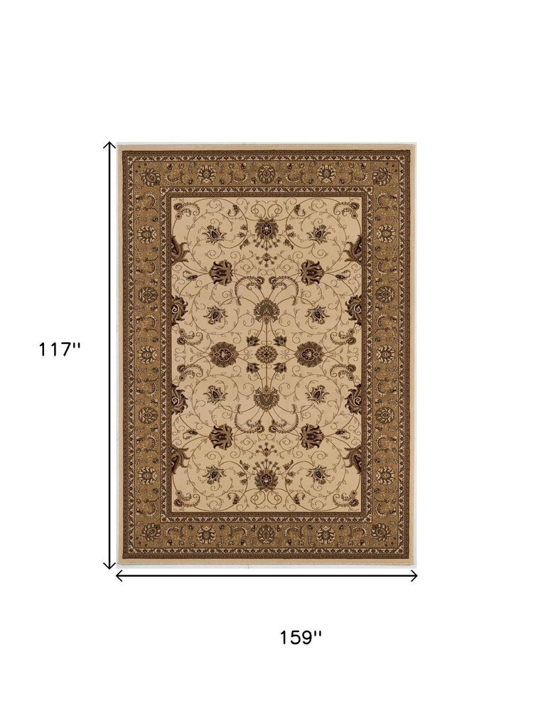 10' X 13' Beige and Brown Oriental Washable Non Skid Area Rug