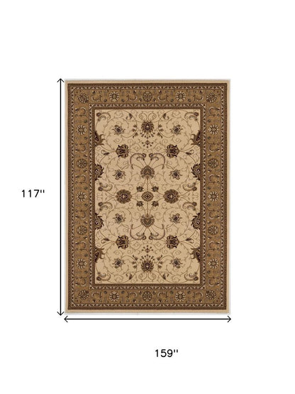 10' X 13' Beige and Brown Oriental Washable Non Skid Area Rug