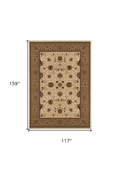 10' X 13' Beige and Brown Oriental Washable Non Skid Area Rug