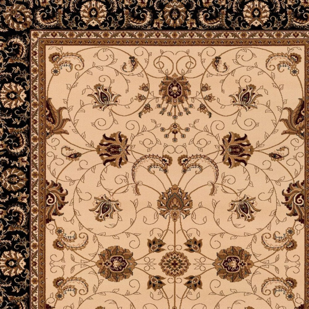 10' X 13' Black and Tan Oriental Washable Non Skid Area Rug