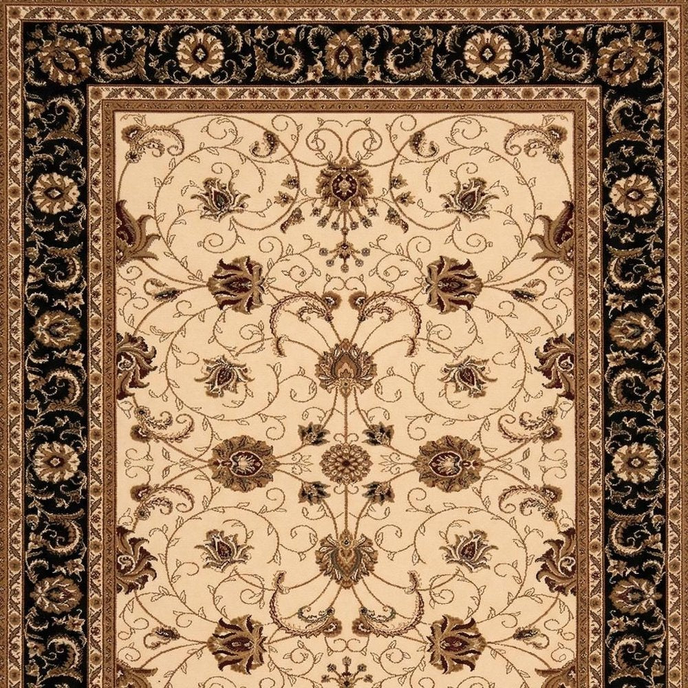 10' X 13' Black and Tan Oriental Washable Non Skid Area Rug