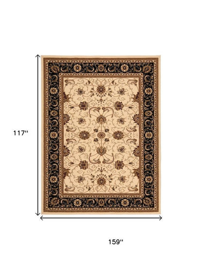 10' X 13' Black and Tan Oriental Washable Non Skid Area Rug