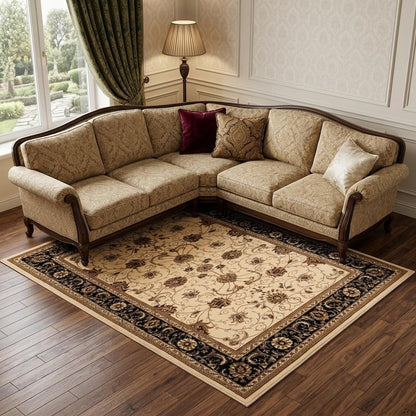 10' X 13' Black and Tan Oriental Washable Non Skid Area Rug
