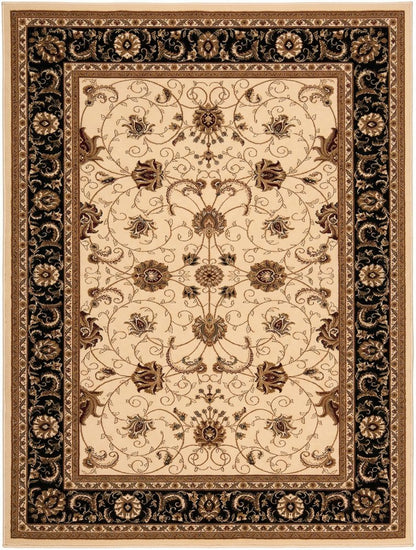 10' X 13' Black and Tan Oriental Washable Non Skid Area Rug