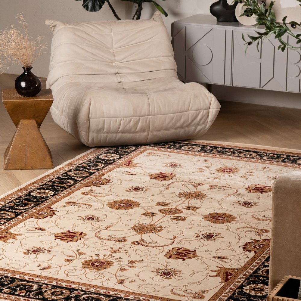 10' X 13' Black and Tan Oriental Washable Non Skid Area Rug