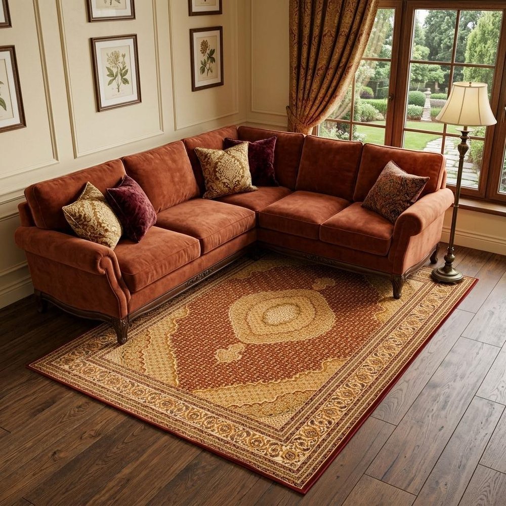 10' X 13' Beige and Red Oriental Washable Non Skid Area Rug