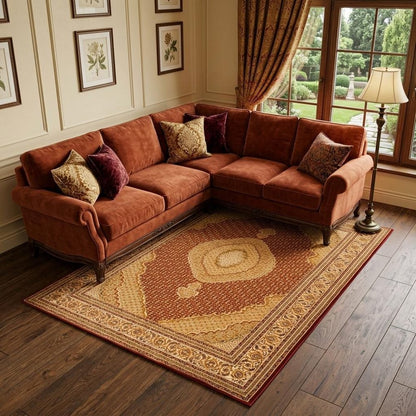 10' X 13' Beige and Red Oriental Washable Non Skid Area Rug