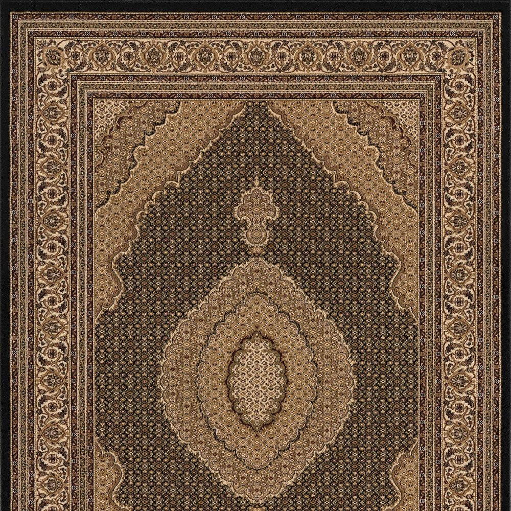 10' X 13' Beige and Black Oriental Washable Non Skid Area Rug