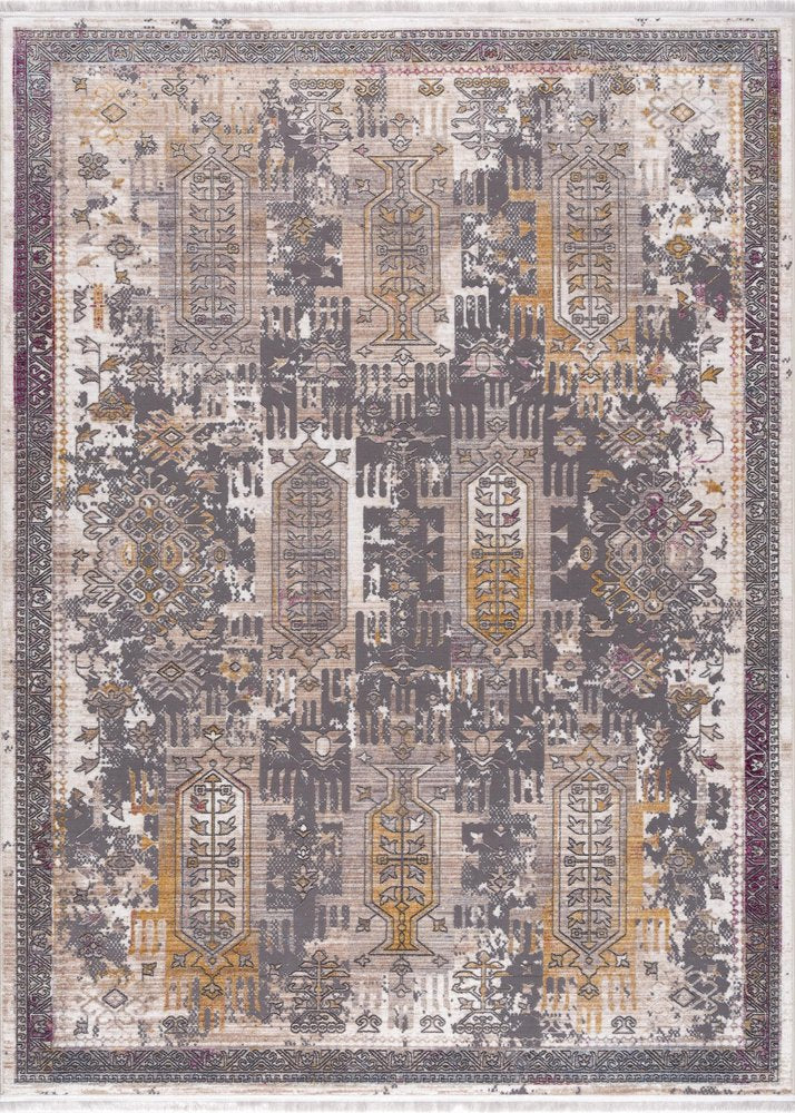 9' X 12' Gray and Ivory Oriental Power Loom Washable Non Skid Area Rug
