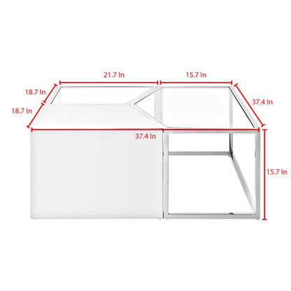 Set of Three 37" Clear And Gold Glass And Stainless Steel Square Mirrored Bunching Coffee Tables