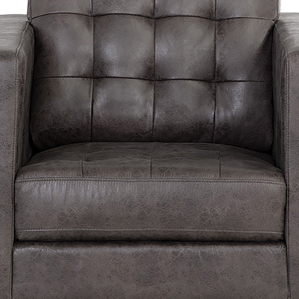 32" Gray And Espresso Fabric Tufted Arm Chair