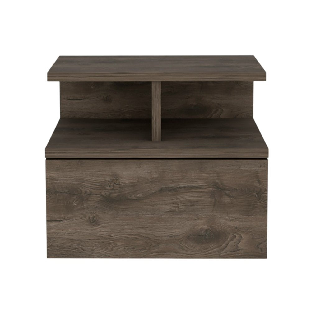 14" Brown Wood One Drawer Floating Nightstand