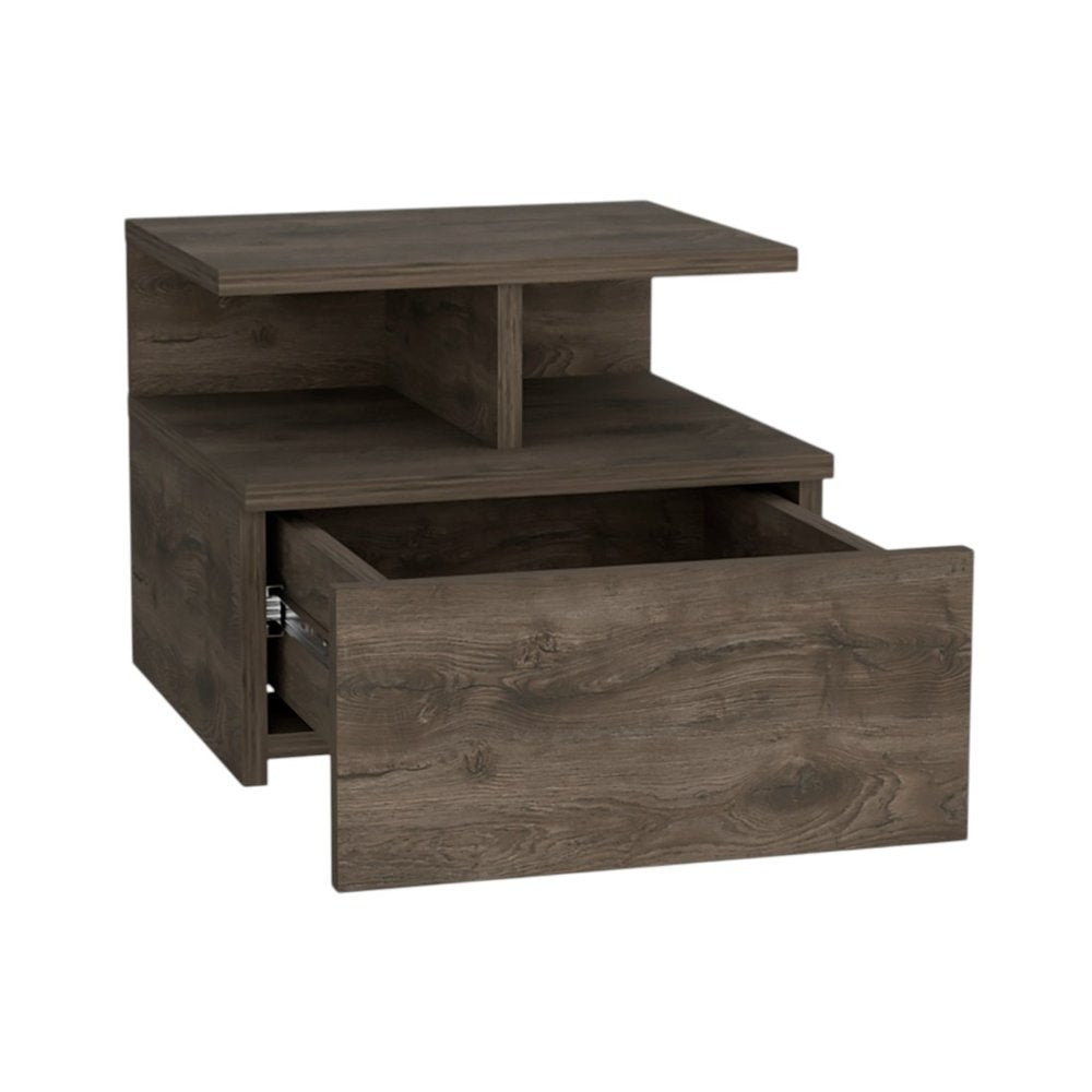 14" Brown Wood One Drawer Floating Nightstand