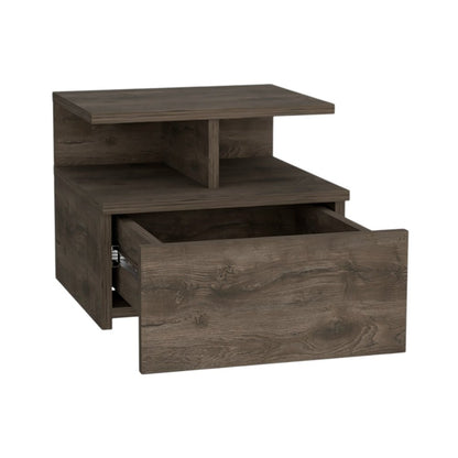14" Brown Wood One Drawer Floating Nightstand