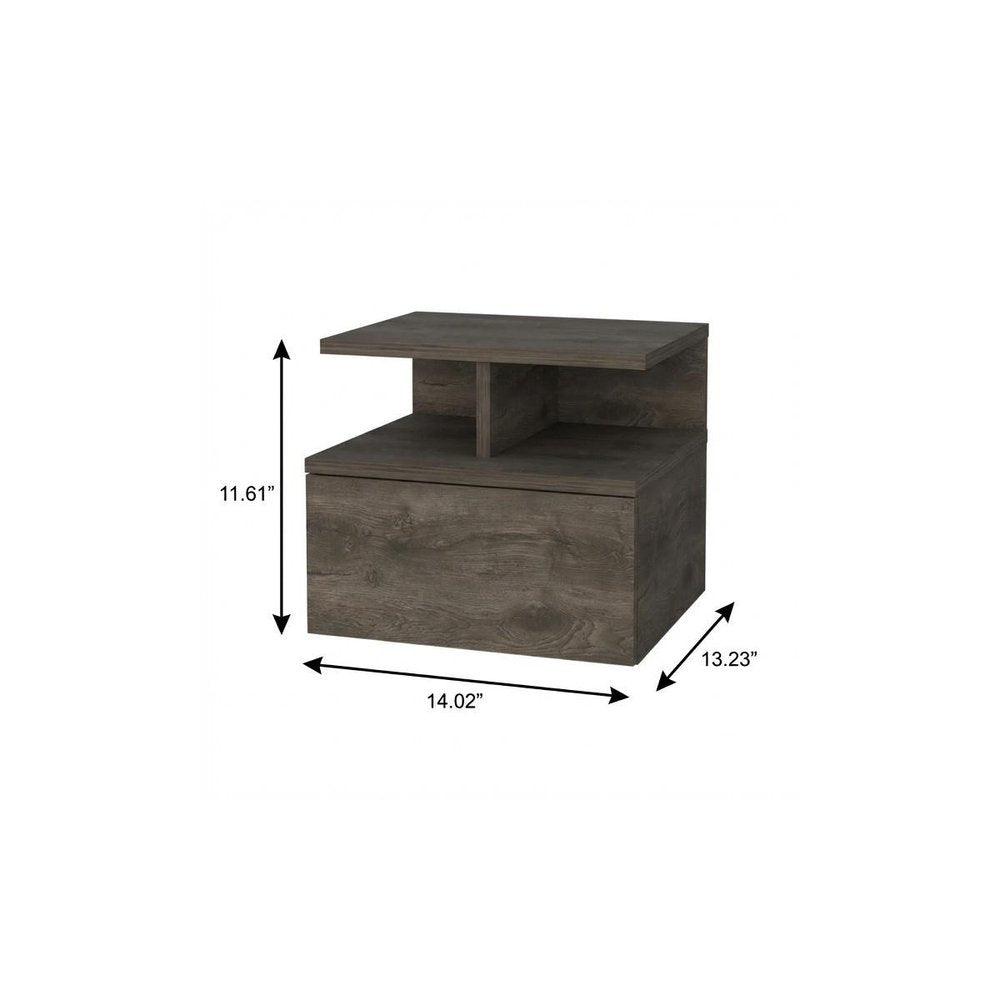 14" Brown Wood One Drawer Floating Nightstand