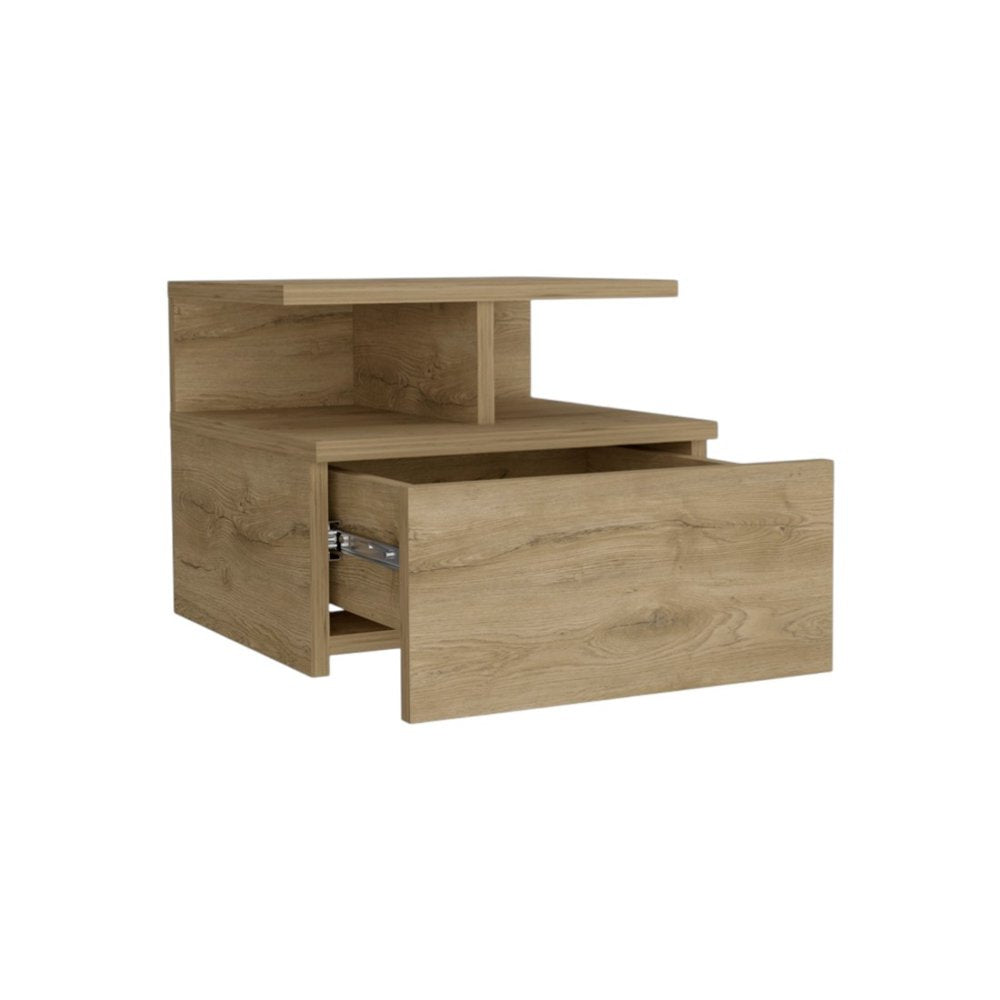 12" Beige Wood One Drawer Nightstand