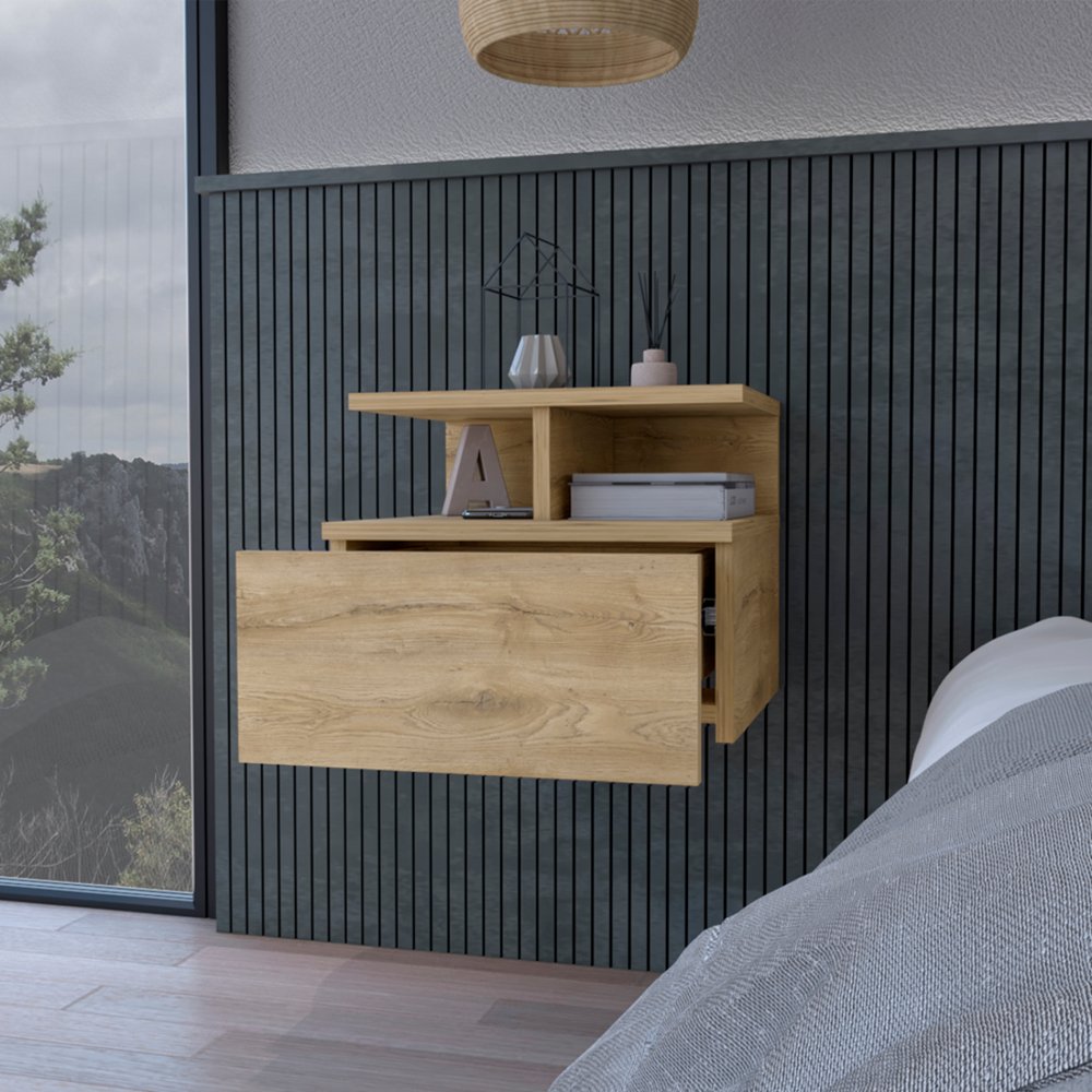 12" Beige Wood One Drawer Nightstand