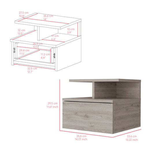 12" Light Gray Wood One Drawer Nightstand