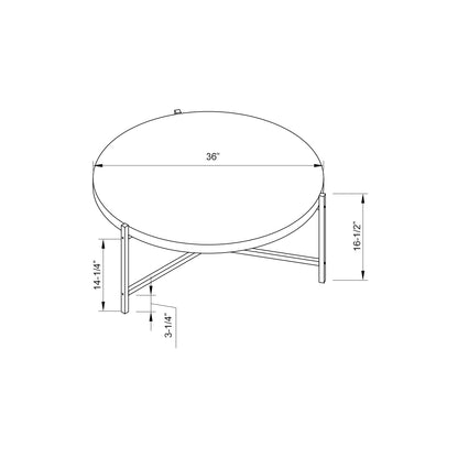 37" Natural And White Metal Round Coffee Table