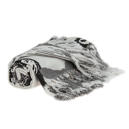 52" X 67" Ivory and Gray Woven Cotton Coastal Seashell Throw Blanket with Fringe