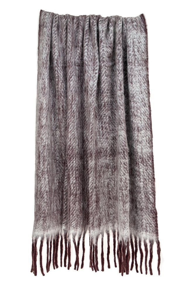 52" X 67" Dark Purple Woven Wool Blend Chevron Throw Blanket with Fringe