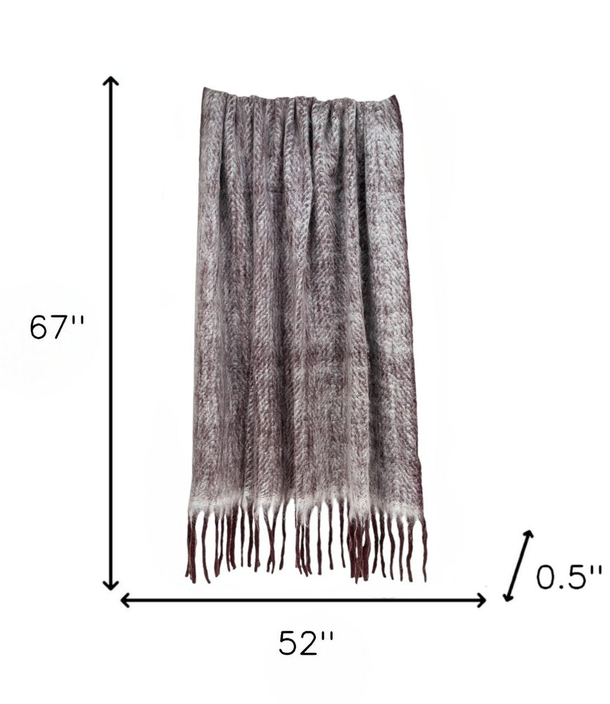 52" X 67" Dark Purple Woven Wool Blend Chevron Throw Blanket with Fringe