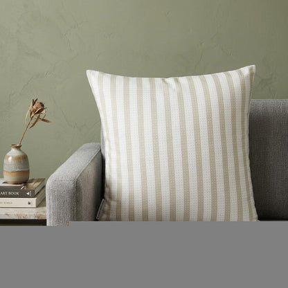 16" Taupe and White Striped Cotton Throw Pillow