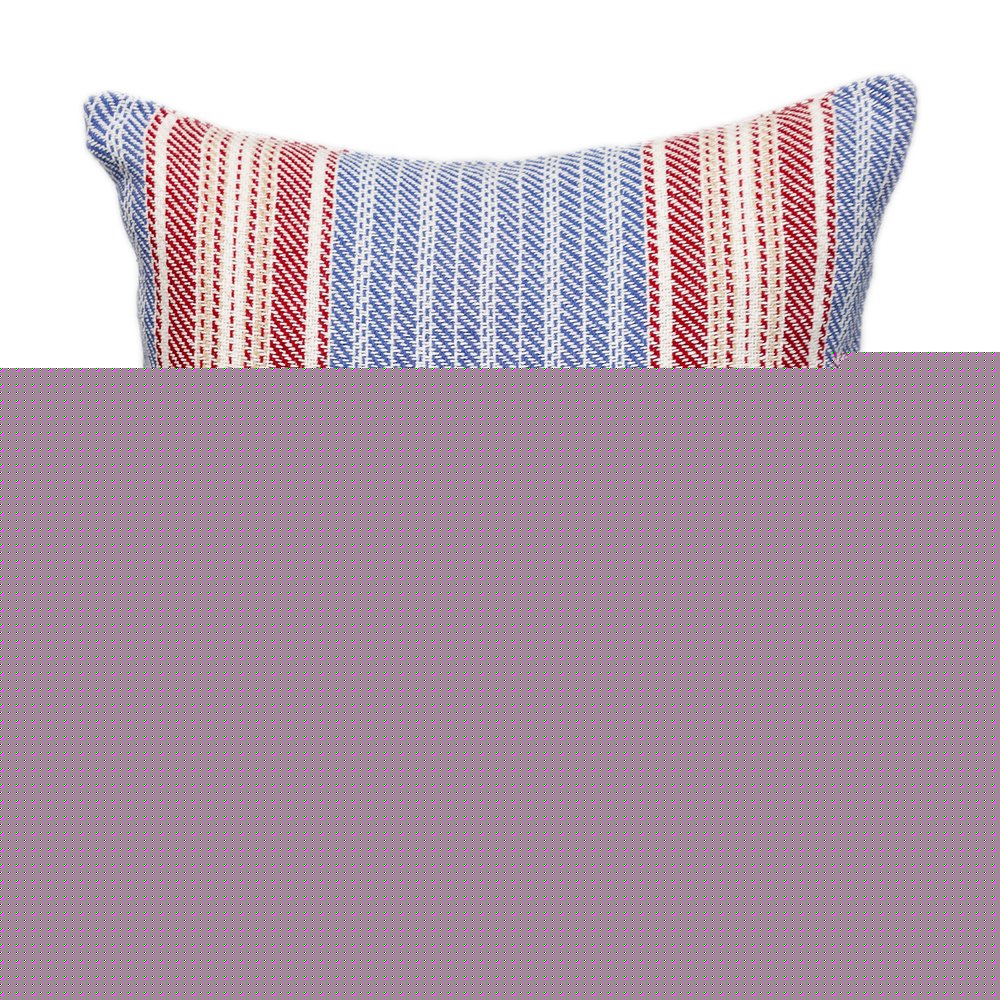 16" Blue and Red Striped Cotton Throw Pillow